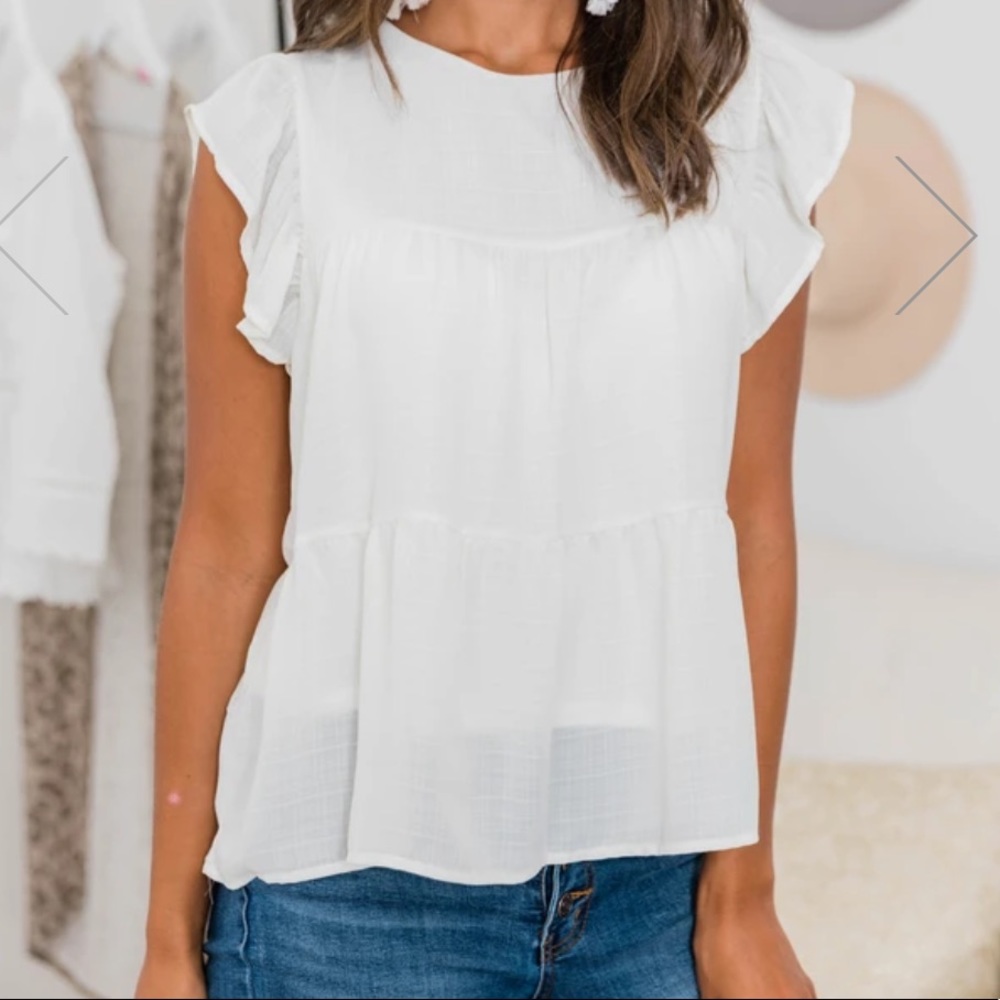 Pink Lily Boutique Cream Flowy Top